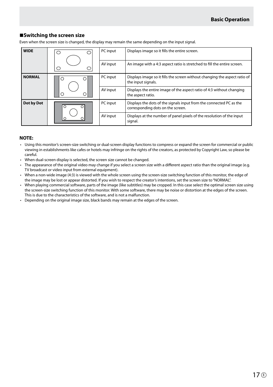 Basic operation n switching the screen size | Asus PQ321Q User Manual | Page 17 / 38