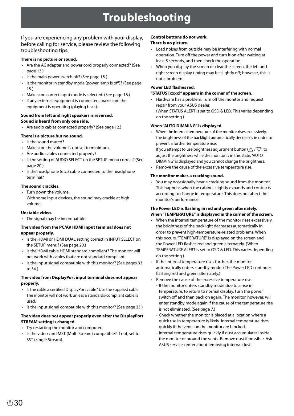 Troubleshooting | Asus PQ321Q User Manual | Page 30 / 38