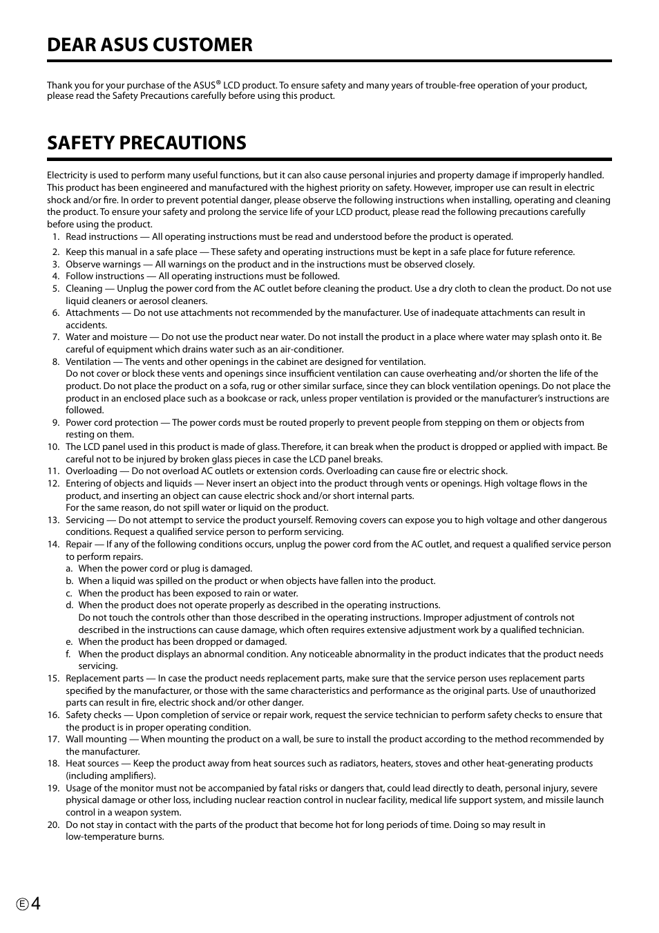 Safety precautions, Dear asus customer | Asus PQ321Q User Manual | Page 4 / 38