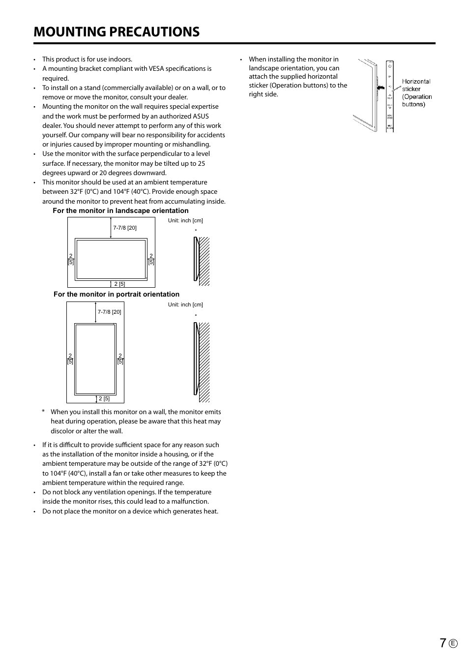 Mounting precautions | Asus PQ321Q User Manual | Page 7 / 38
