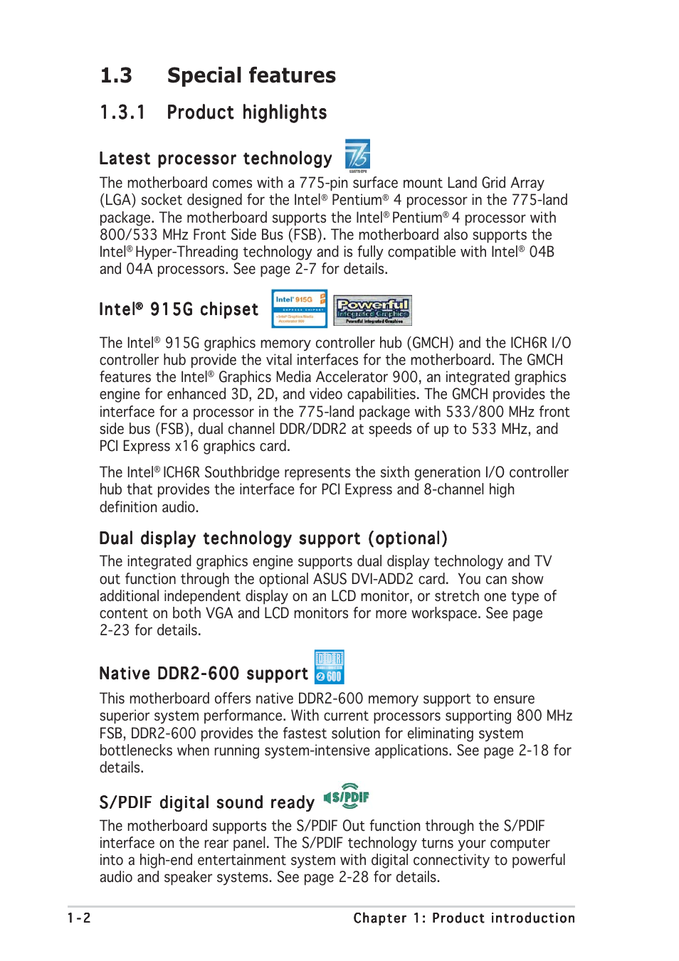 3 special features | Asus P5GDC-V Deluxe User Manual | Page 14 / 136