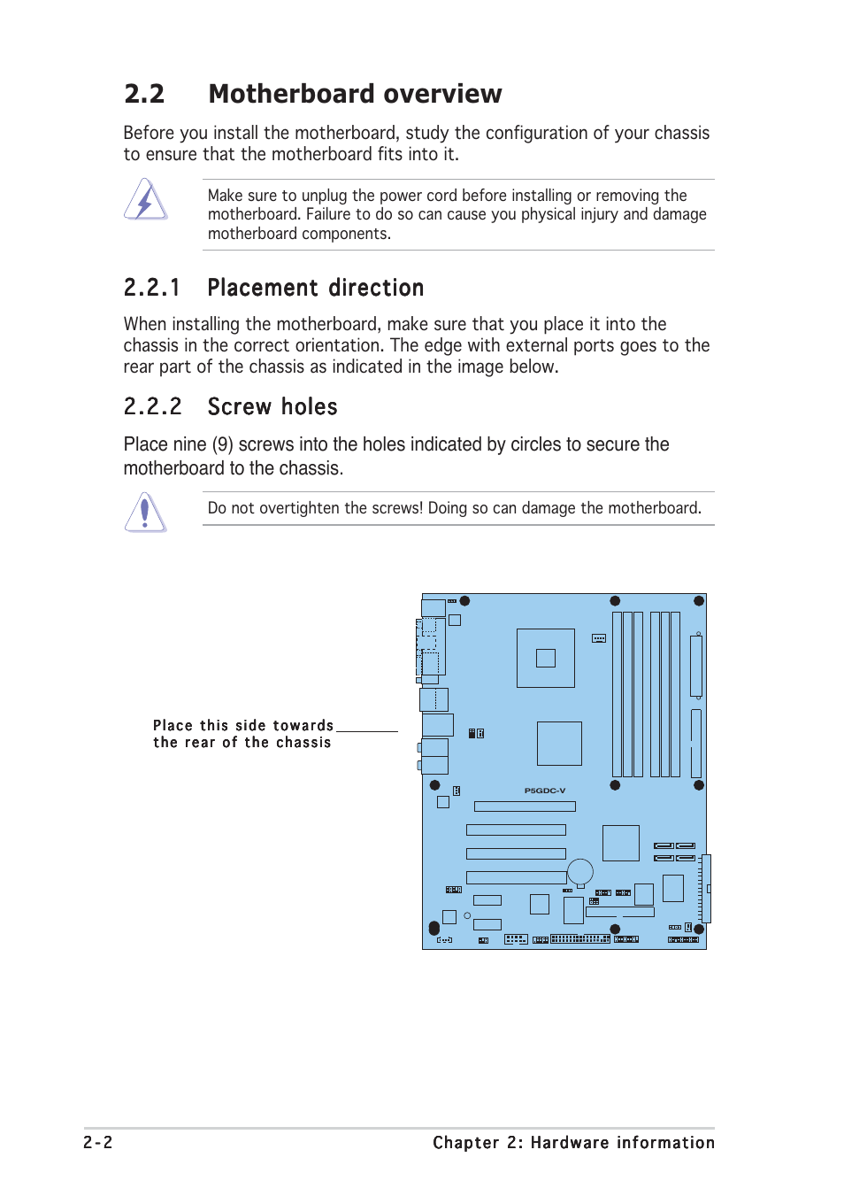 2 motherboard overview | Asus P5GDC-V Deluxe User Manual | Page 22 / 136