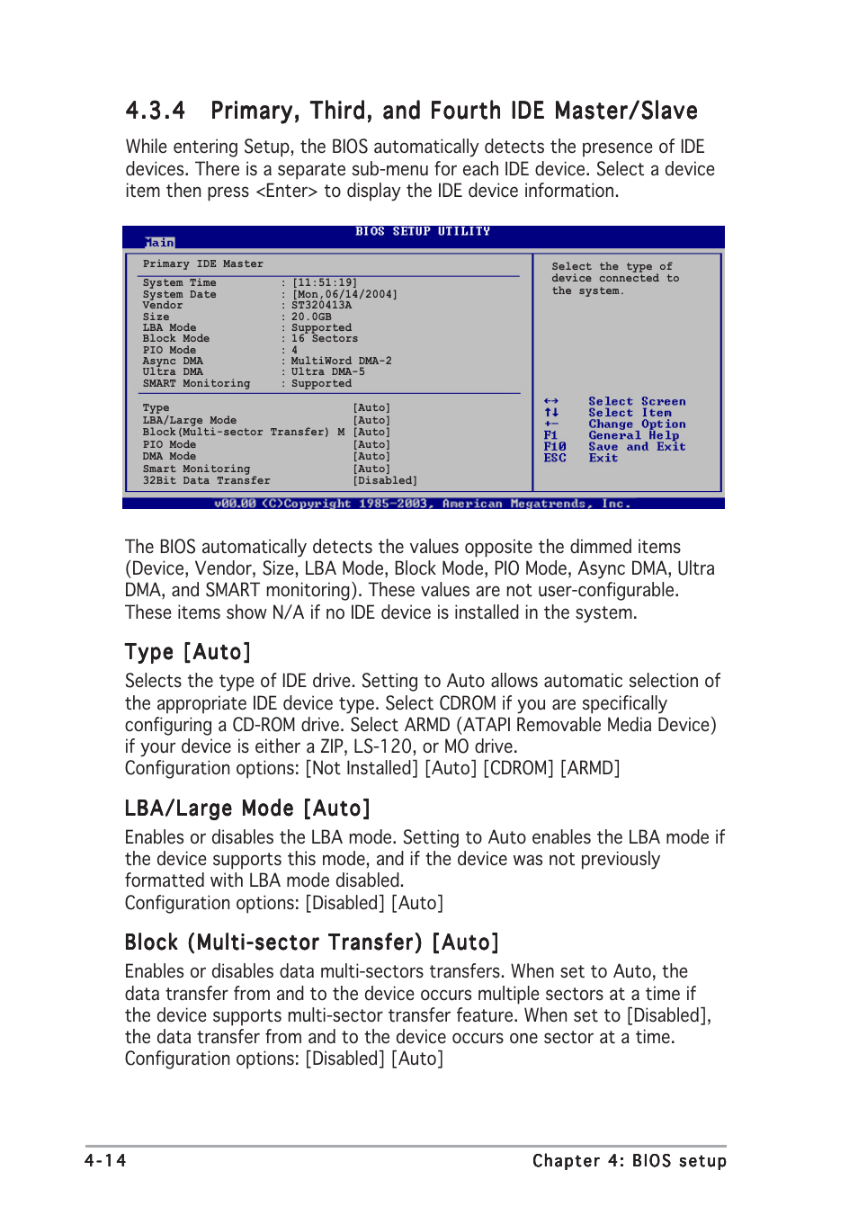 Type [auto, Lba/large mode [auto, Block (multi-sector transfer) [auto | Asus P5GDC-V Deluxe User Manual | Page 78 / 136