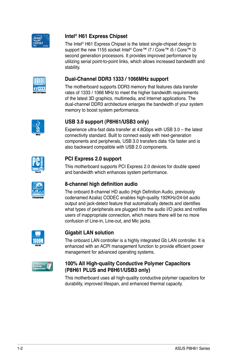 Asus P8H61/USB3 User Manual | Page 14 / 73