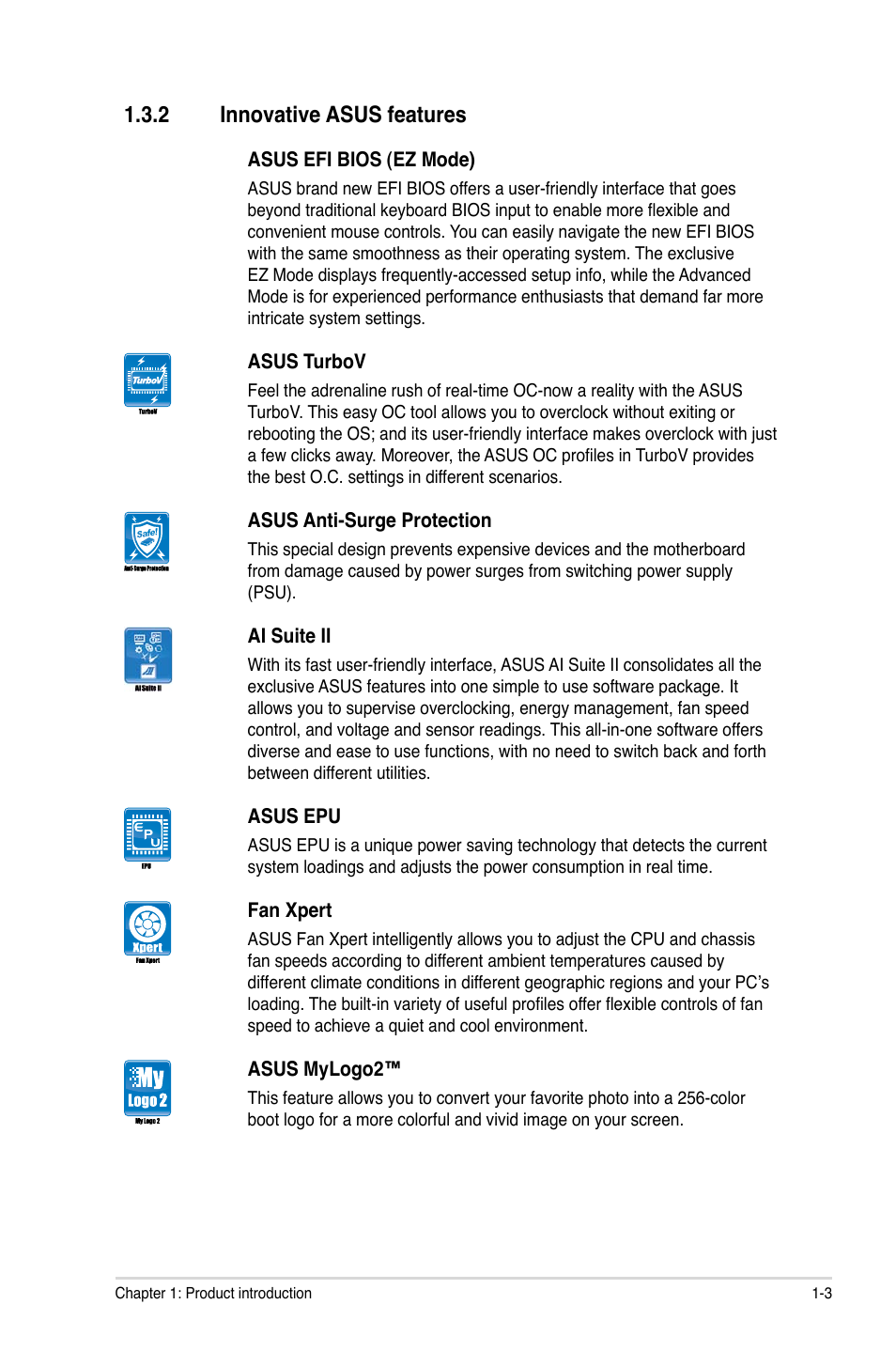 2 innovative asus features, Innovative asus features -3 | Asus P8H61/USB3 User Manual | Page 15 / 73