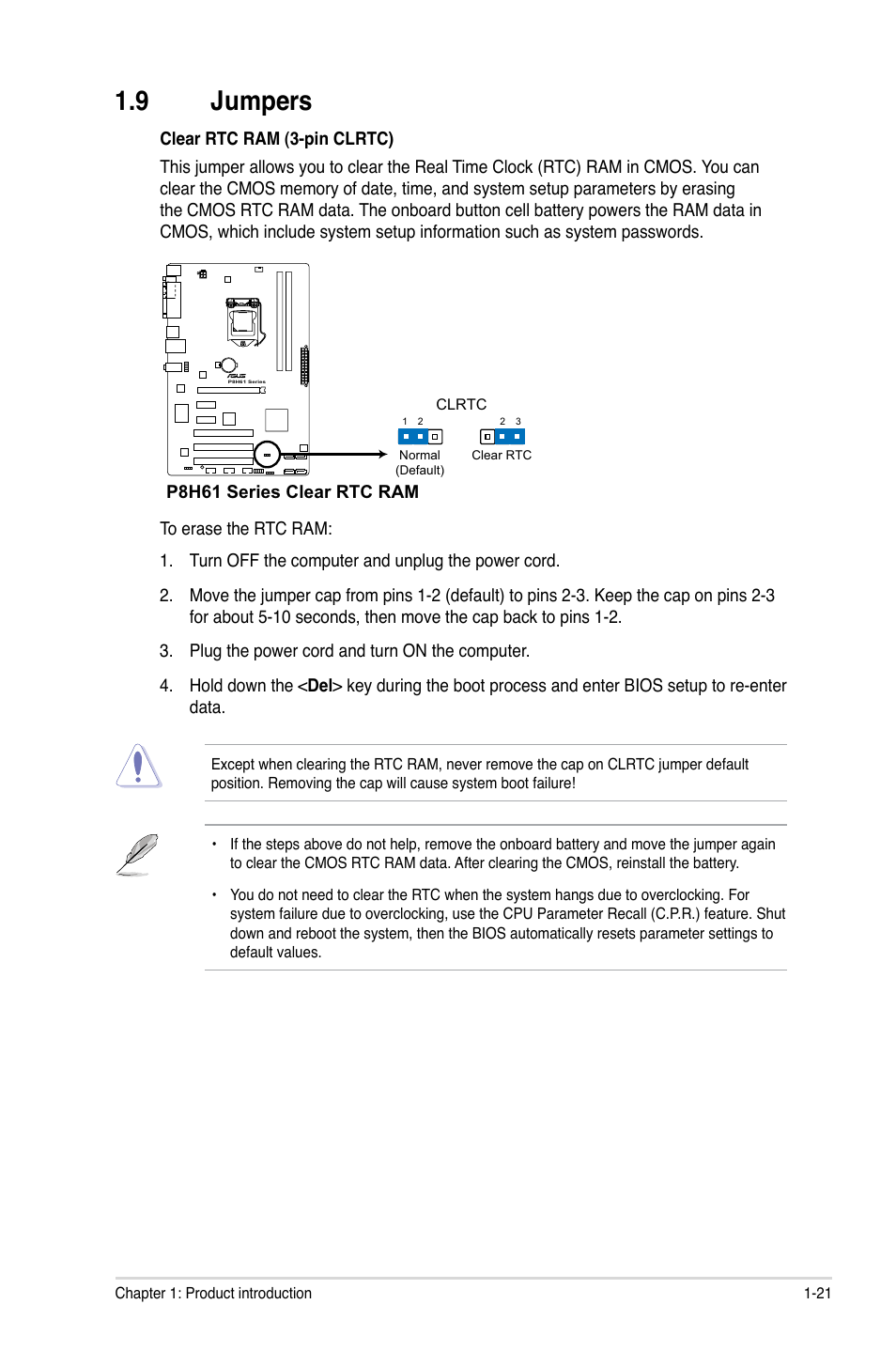 9 jumpers, Jumpers -21 | Asus P8H61/USB3 User Manual | Page 33 / 73