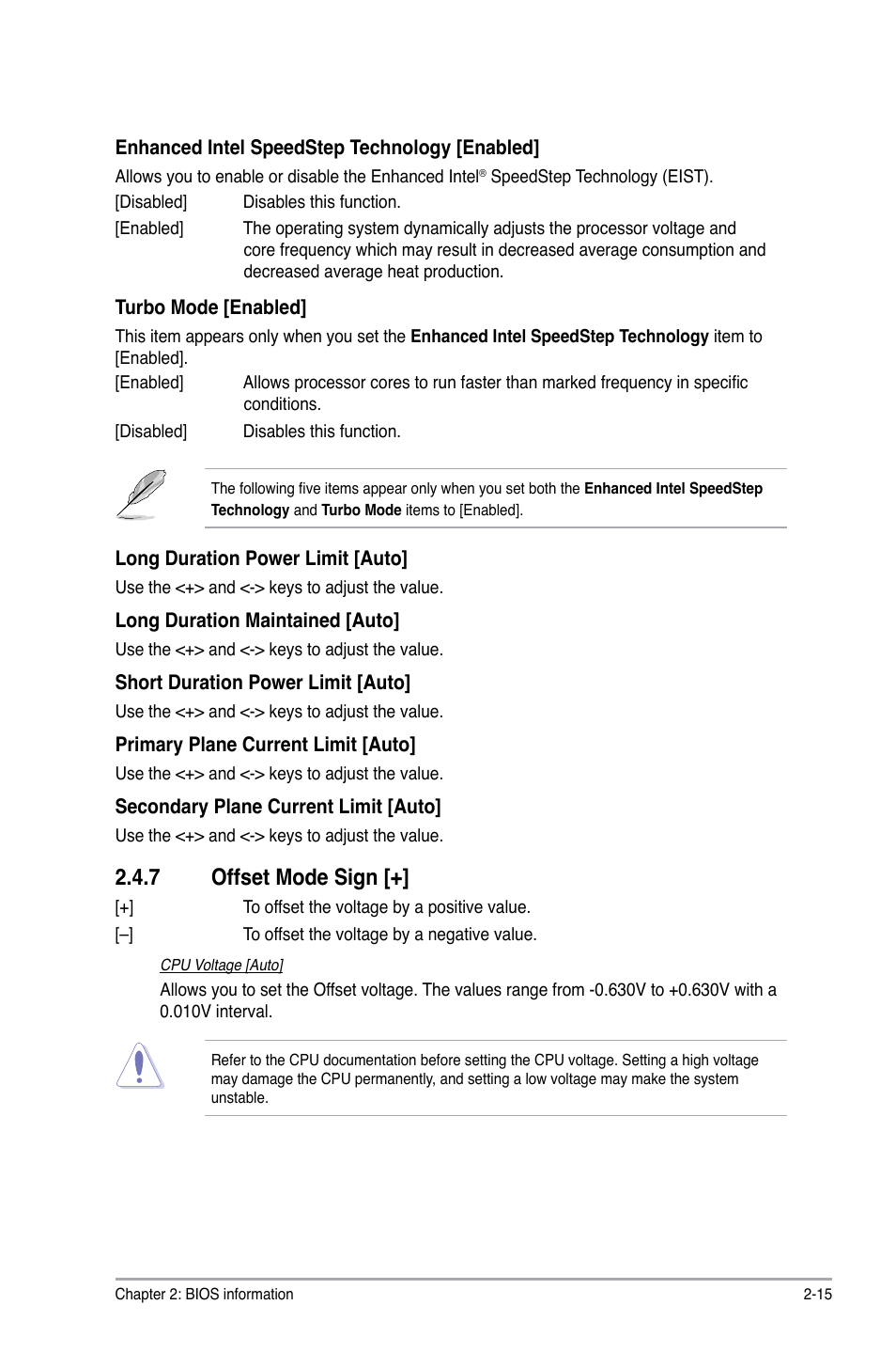 7 offset mode sign, Offset mode sign [+] -15 | Asus P8H61/USB3 User Manual | Page 55 / 73