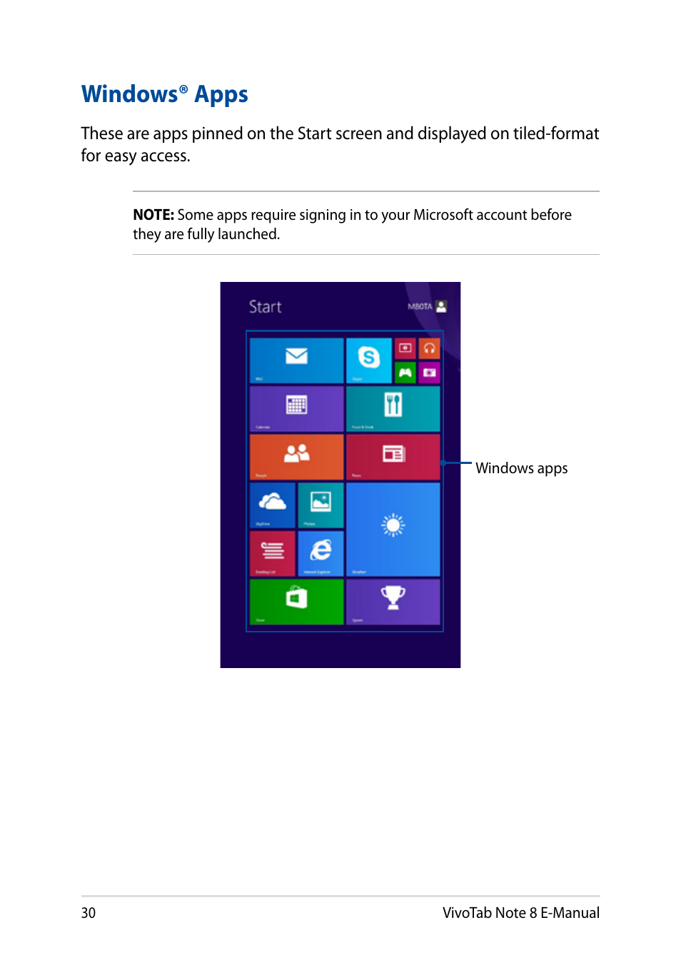 Windows® apps | Asus R80TA User Manual | Page 30 / 76