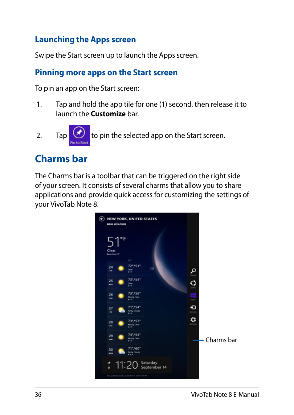 Charms bar | Asus R80TA User Manual | Page 36 / 76