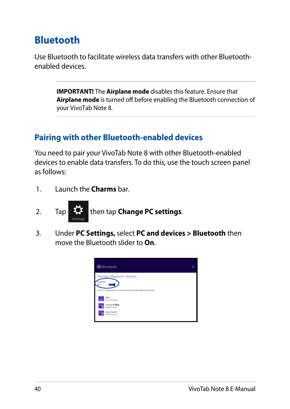 Bluetooth | Asus R80TA User Manual | Page 40 / 76