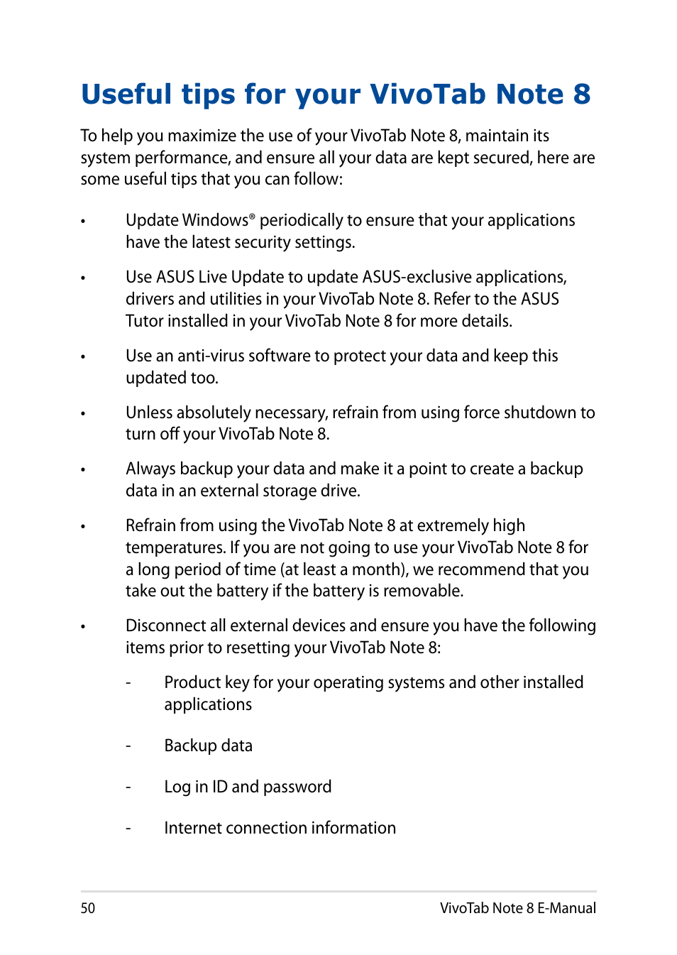 Useful tips for your vivotab note 8 | Asus R80TA User Manual | Page 50 / 76