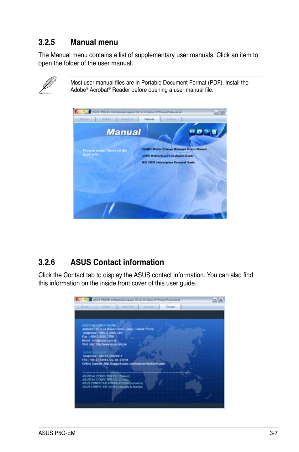 5 manual menu, 6 asus contact information, Manual menu -7 | Asus contact information -7 | Asus P5Q-EM User Manual | Page 109 / 122