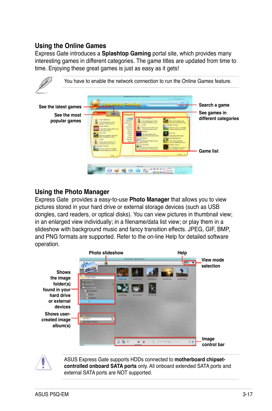 Using the photo manager, Using the online games | Asus P5Q-EM User Manual | Page 119 / 122