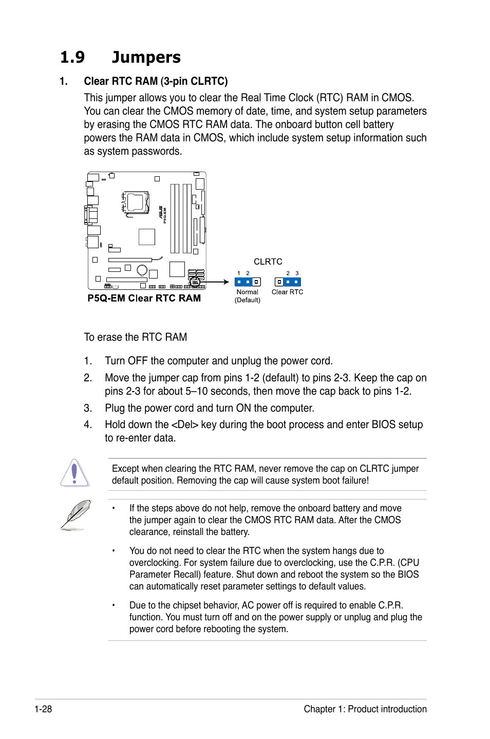 9 jumpers, Jumpers -28 | Asus P5Q-EM User Manual | Page 40 / 122