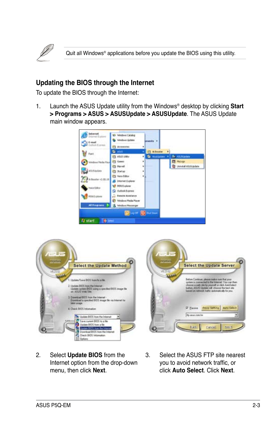 Updating the bios through the internet | Asus P5Q-EM User Manual | Page 61 / 122