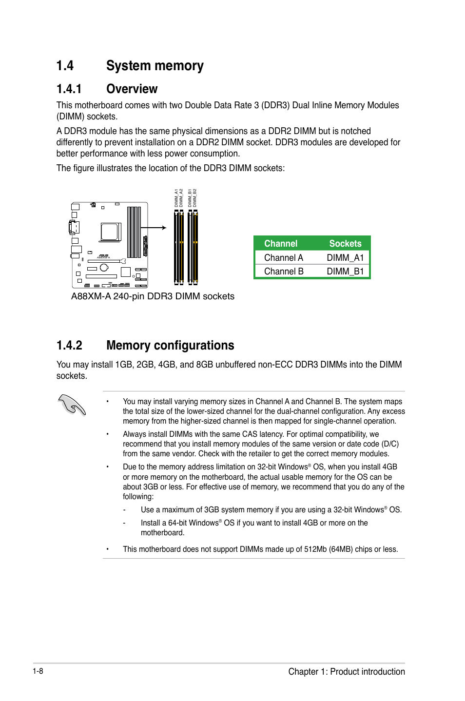 4 system memory, System memory -8, 1 overview | Asus A88XM-A User Manual | Page 16 / 68