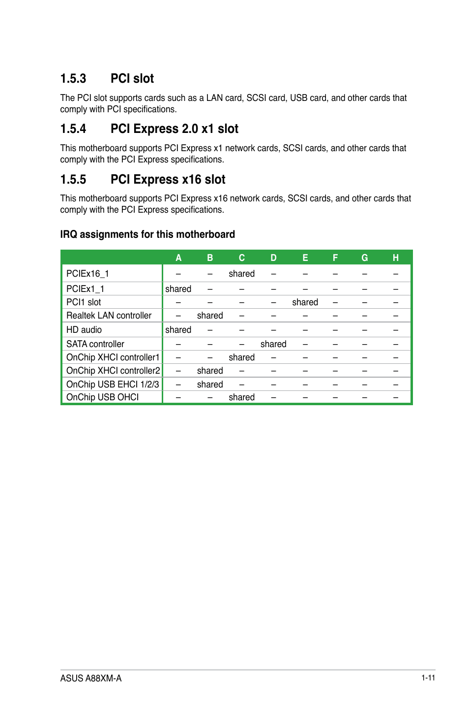 3 pci slot, 4 pci express 2.0 x1 slot, 5 pci express x16 slot | Asus A88XM-A User Manual | Page 19 / 68