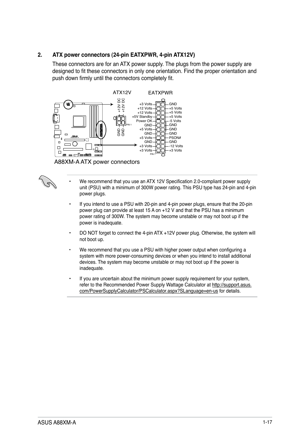 Asus a88xm-a, A88xm-a atx power connectors | Asus A88XM-A User Manual | Page 25 / 68