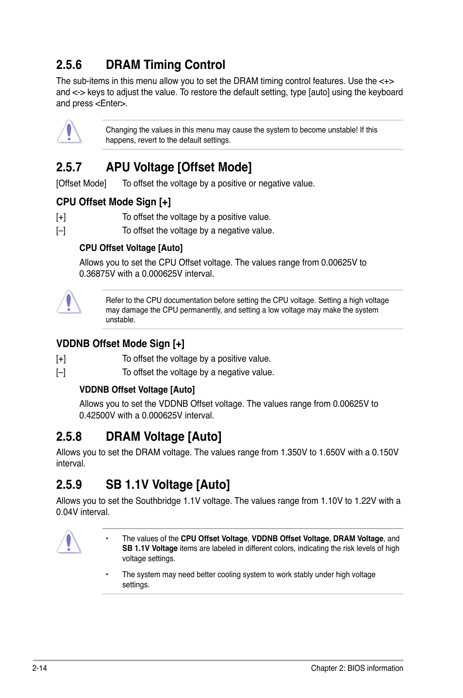 6 dram timing control, 7 apu voltage [offset mode, 8 dram voltage [auto | 9 sb 1.1v voltage [auto | Asus A88XM-A User Manual | Page 46 / 68