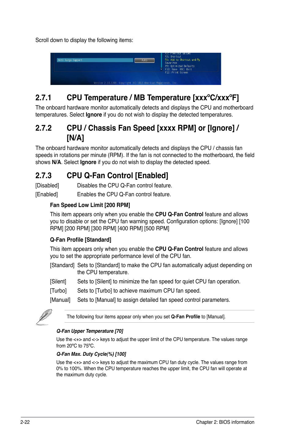 1 cpu temperature / mb temperature [xxxºc/xxxºf, 3 cpu q-fan control [enabled | Asus A88XM-A User Manual | Page 54 / 68