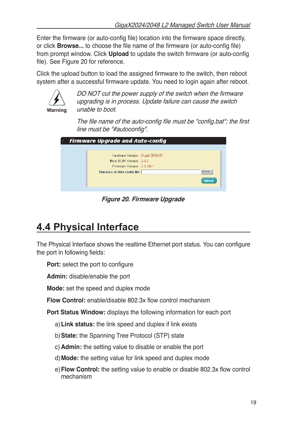 4 physical interface, Figure 20. firmware upgrade | Asus GigaX2048 User Manual | Page 31 / 115