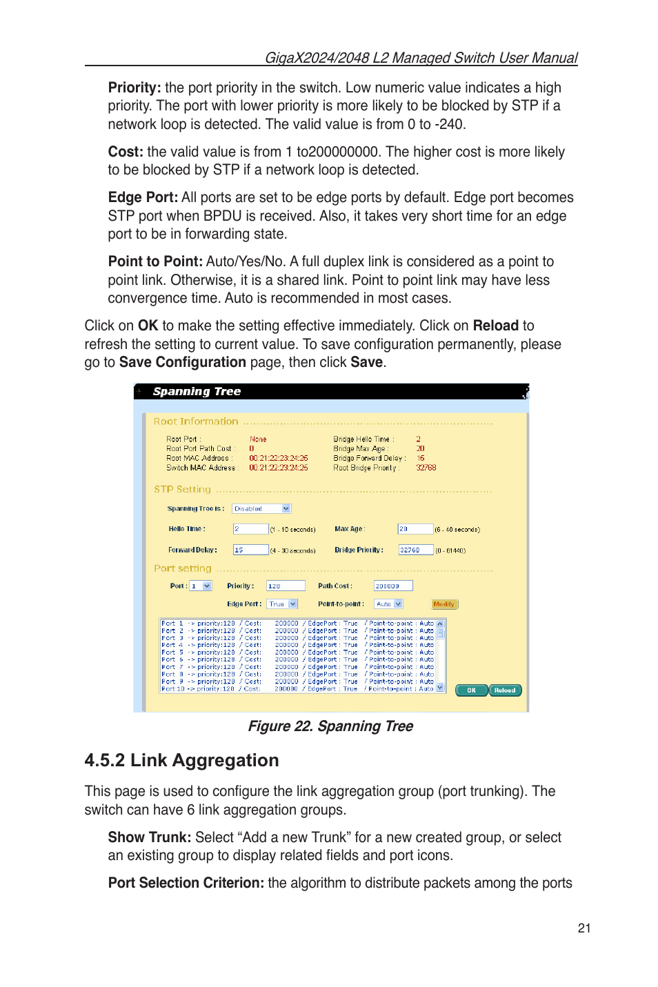 2 link aggregation, Figure 22. spanning tree | Asus GigaX2048 User Manual | Page 33 / 115