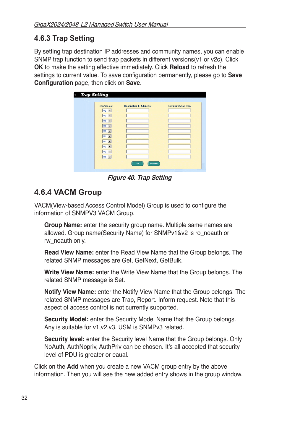 4 vacm group, Figure 40. trap setting, 3 trap setting | Asus GigaX2048 User Manual | Page 44 / 115