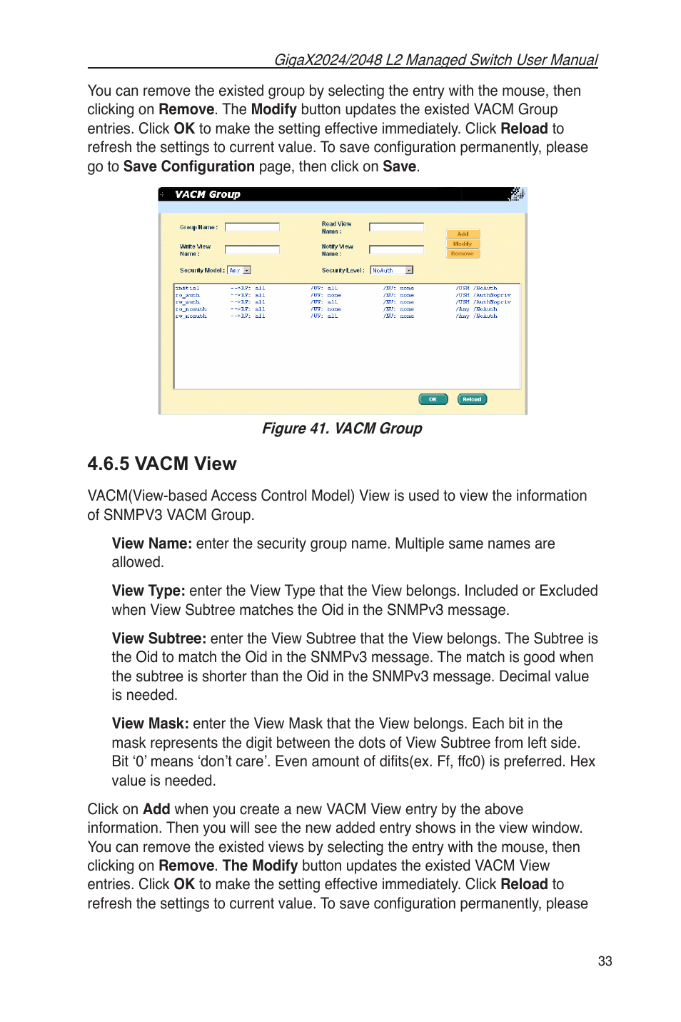 5 vacm view, Figure 41. vacm group | Asus GigaX2048 User Manual | Page 45 / 115