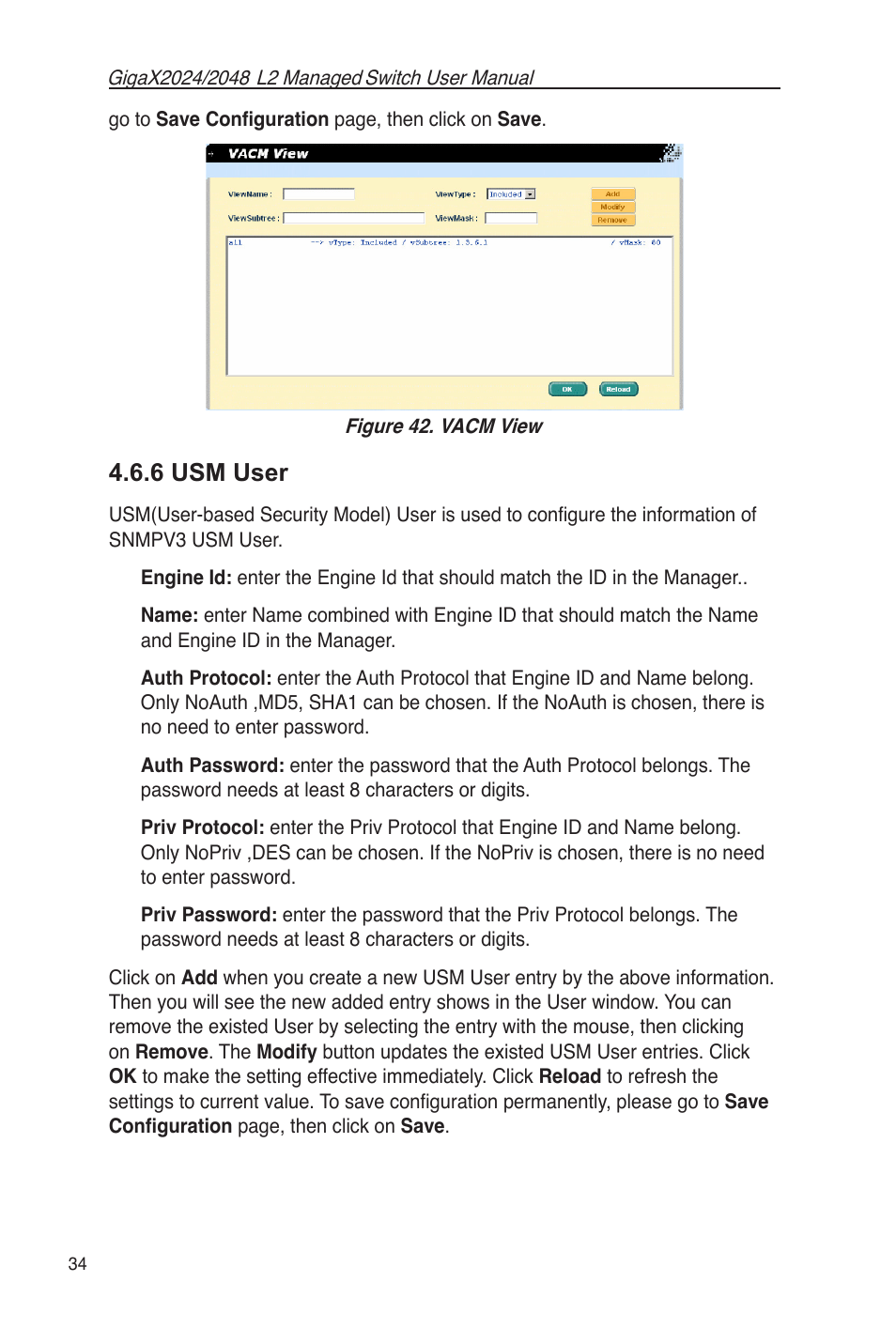 6 usm user, Figure 42. vacm view | Asus GigaX2048 User Manual | Page 46 / 115