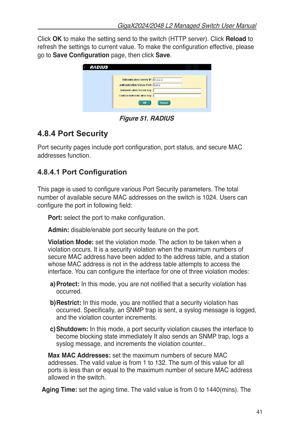 4 port security, 1 port conﬁguration, Figure 51. radius | Asus GigaX2048 User Manual | Page 53 / 115