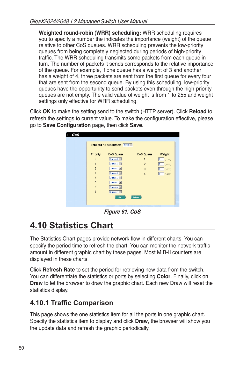 10 statistics chart, 1 trafﬁc comparison, Figure 61. cos | Asus GigaX2048 User Manual | Page 62 / 115