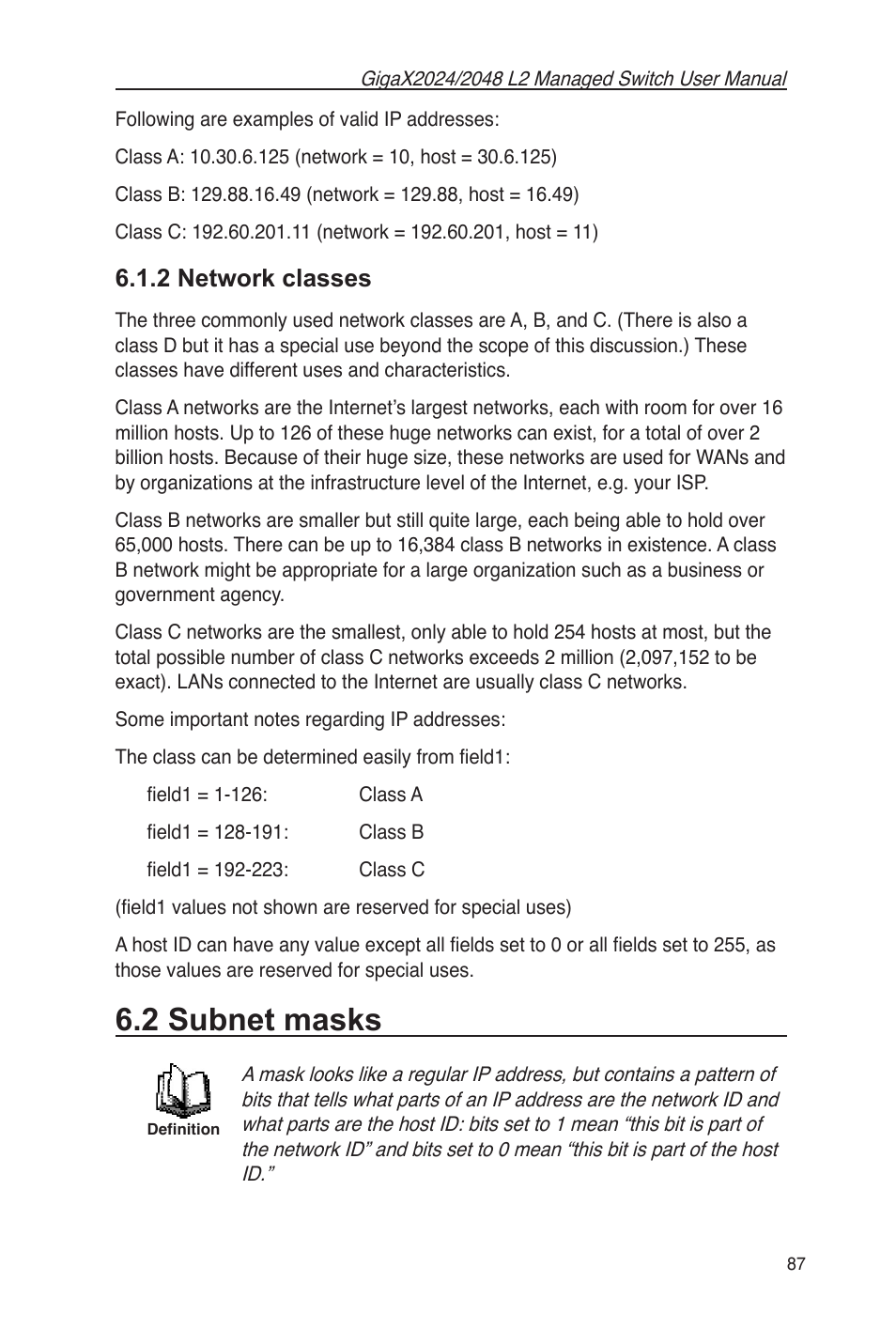 2 network classes, 2 subnet masks | Asus GigaX2048 User Manual | Page 99 / 115