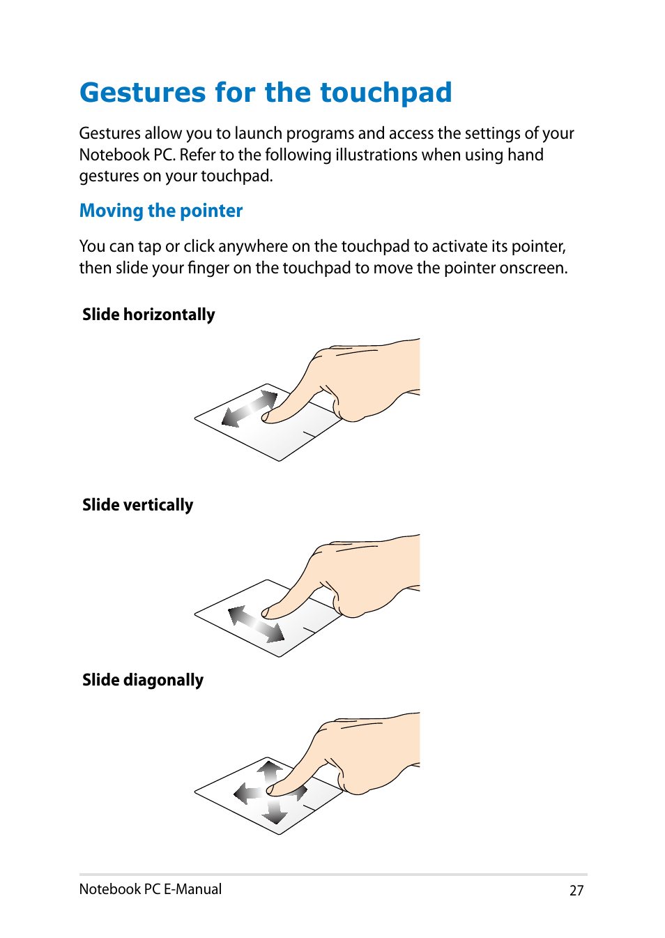 Gestures for the touchpad | Asus X750JB User Manual | Page 27 / 110