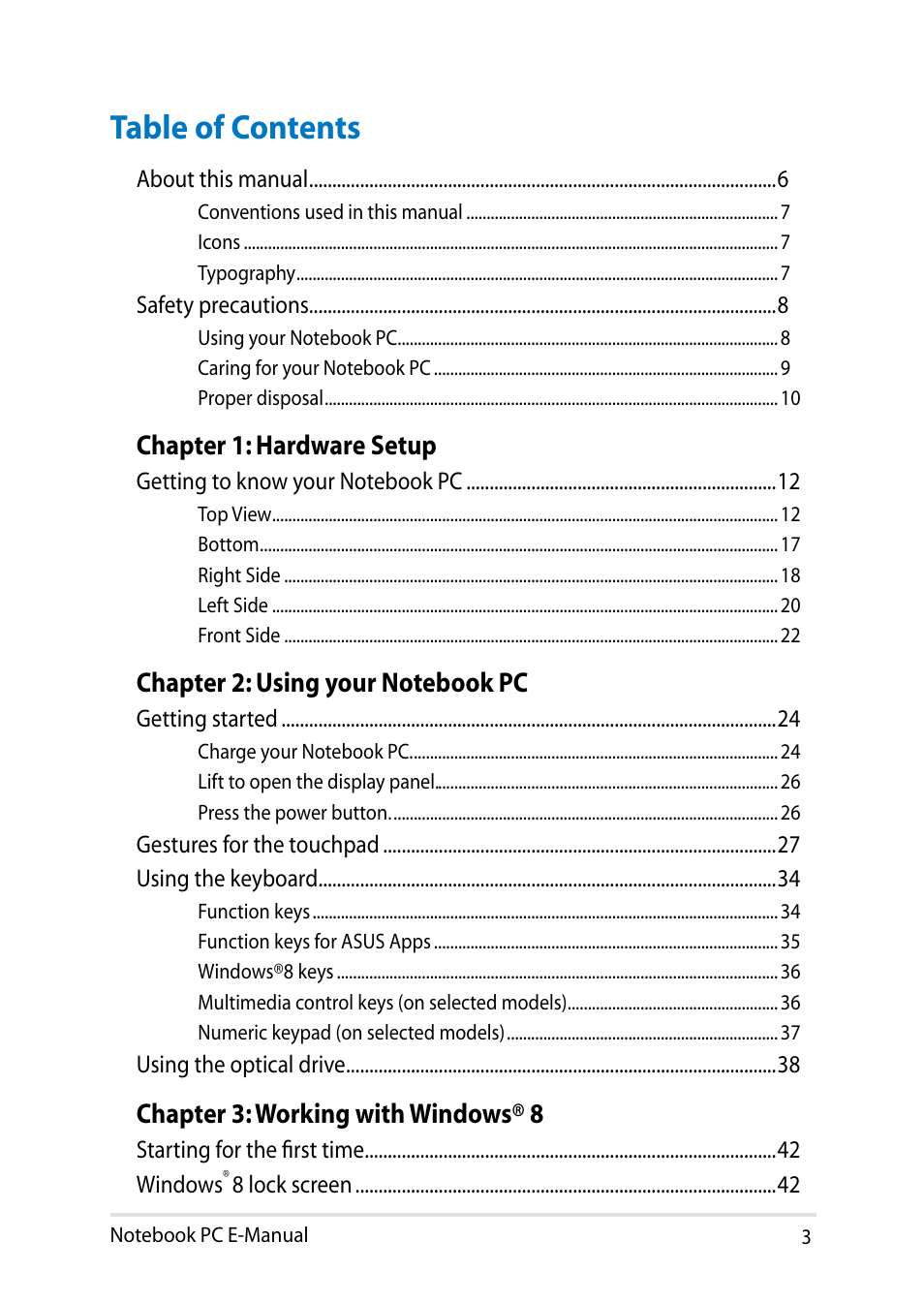 Asus X750JB User Manual | Page 3 / 110