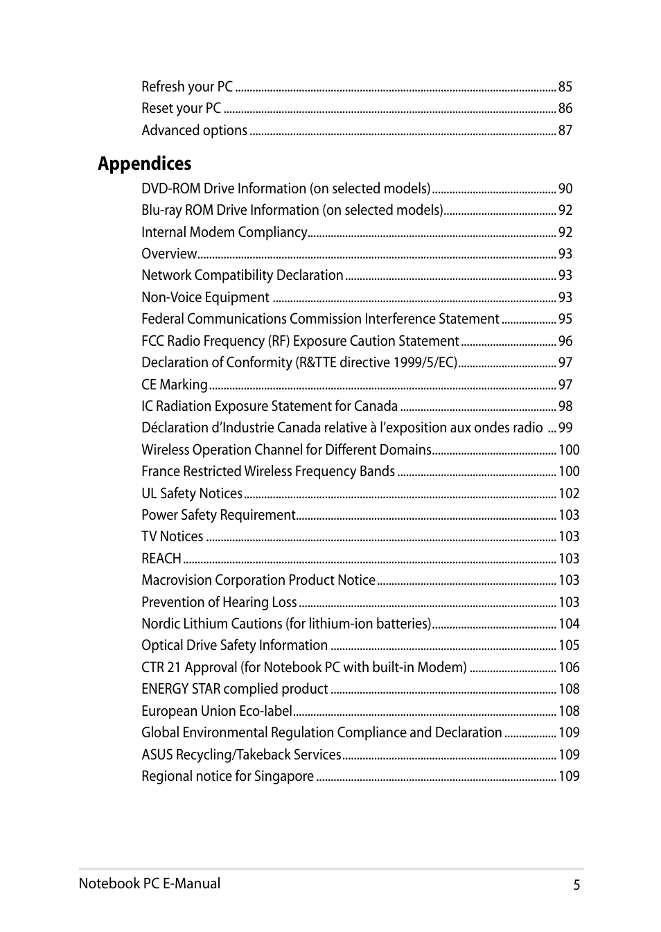 Appendices | Asus X750JB User Manual | Page 5 / 110