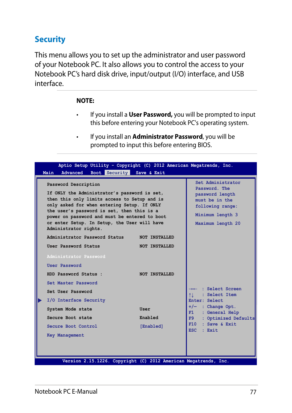 Security | Asus X750JB User Manual | Page 77 / 110