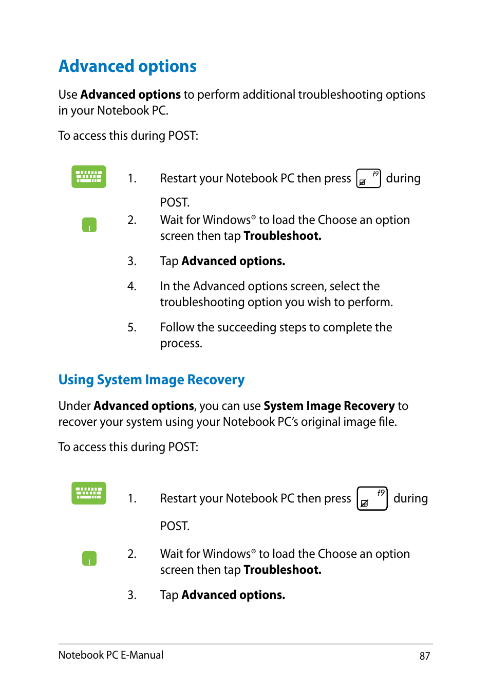 Advanced options | Asus X750JB User Manual | Page 87 / 110