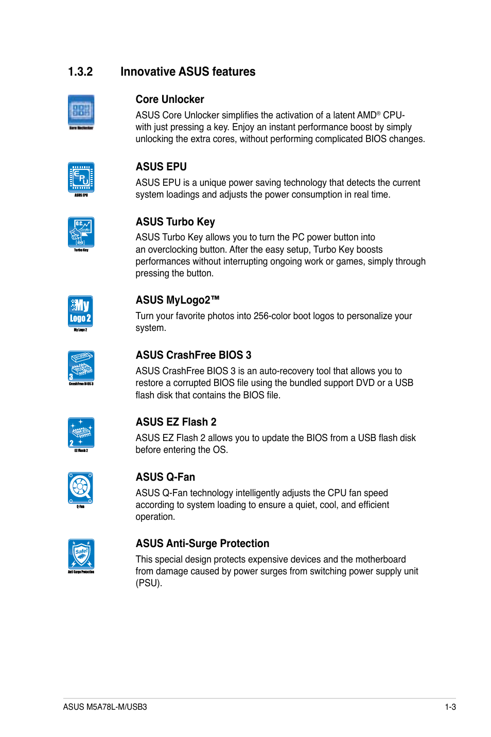 2 innovative asus features, Innovative asus features -3 | Asus M5A78L-M/USB3 User Manual | Page 13 / 64