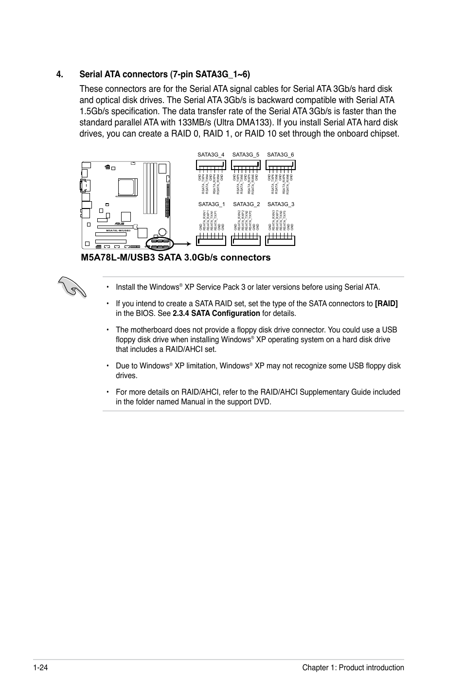 Install the windows, Xp limitation, windows, Chapter 1: product introduction 1-24 | Asus M5A78L-M/USB3 User Manual | Page 34 / 64