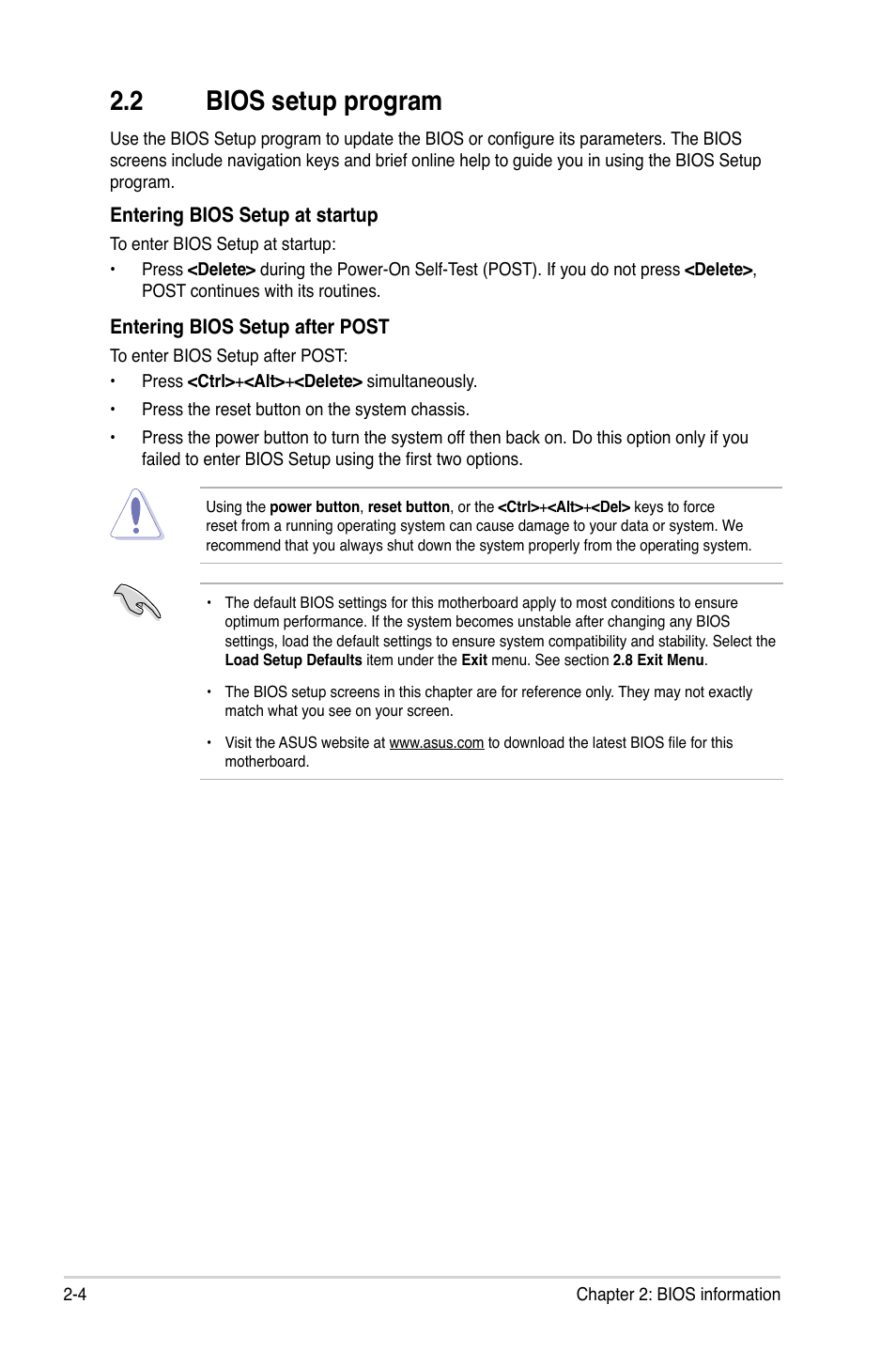 2 bios setup program, Bios setup program -4 | Asus M5A78L-M/USB3 User Manual | Page 42 / 64