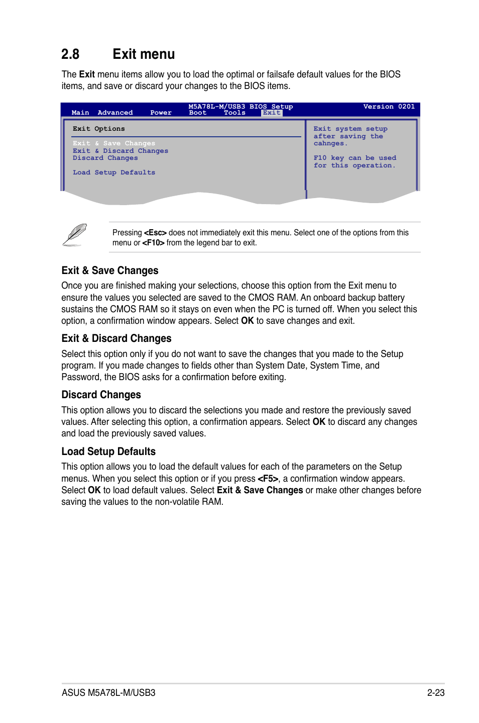 8 exit menu, Exit menu -23 | Asus M5A78L-M/USB3 User Manual | Page 61 / 64