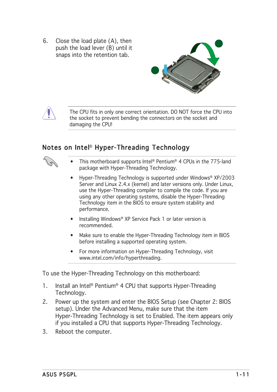 Hyper-threading technology | Asus P5GPL User Manual | Page 23 / 92