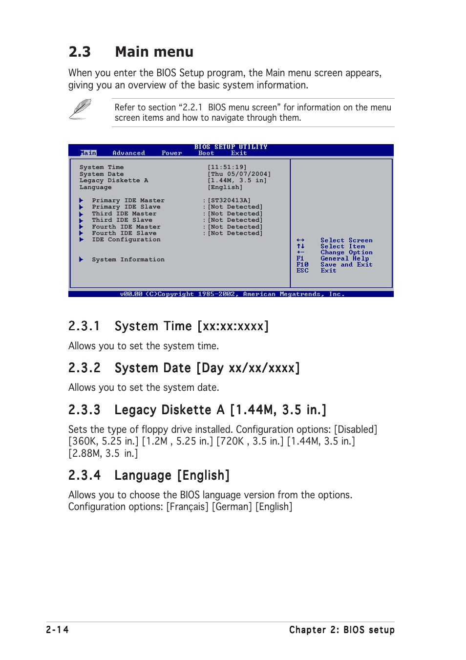 3 main menu | Asus P5GPL User Manual | Page 60 / 92