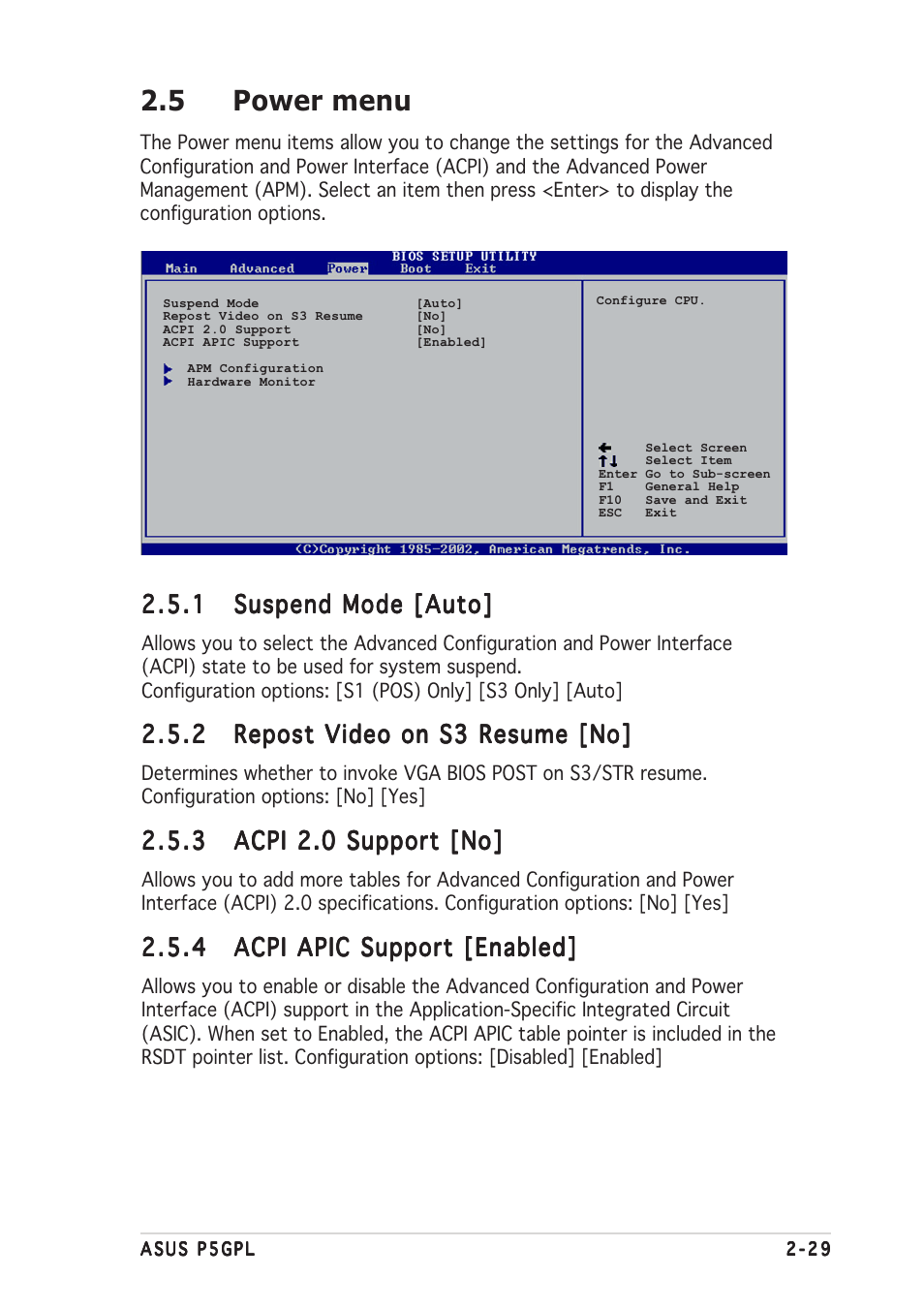 5 power menu | Asus P5GPL User Manual | Page 75 / 92