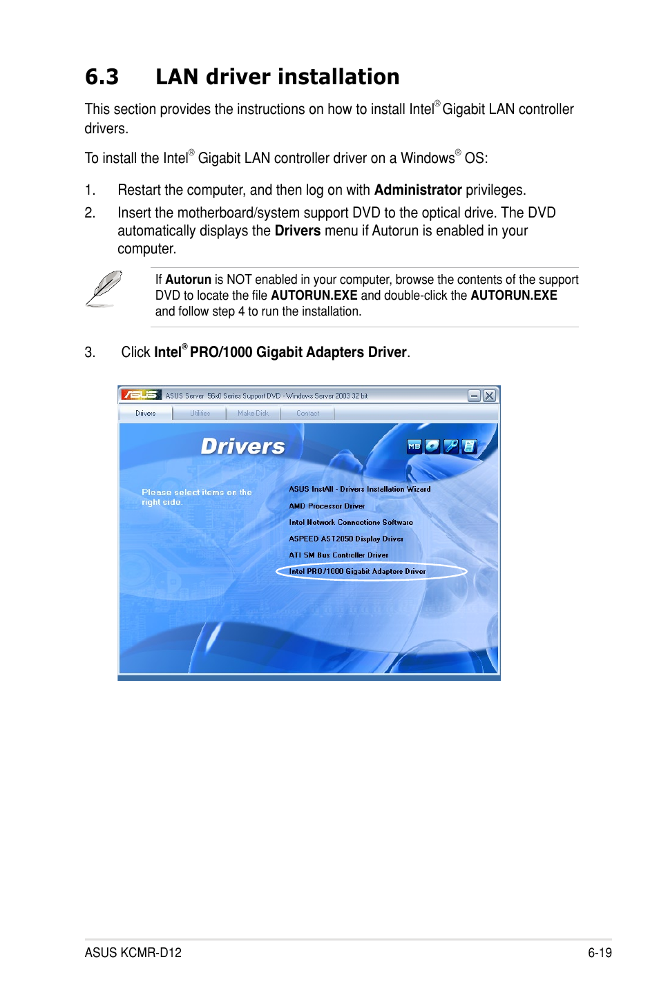 3 lan driver installation | Asus KCMR-D12 User Manual | Page 131 / 144