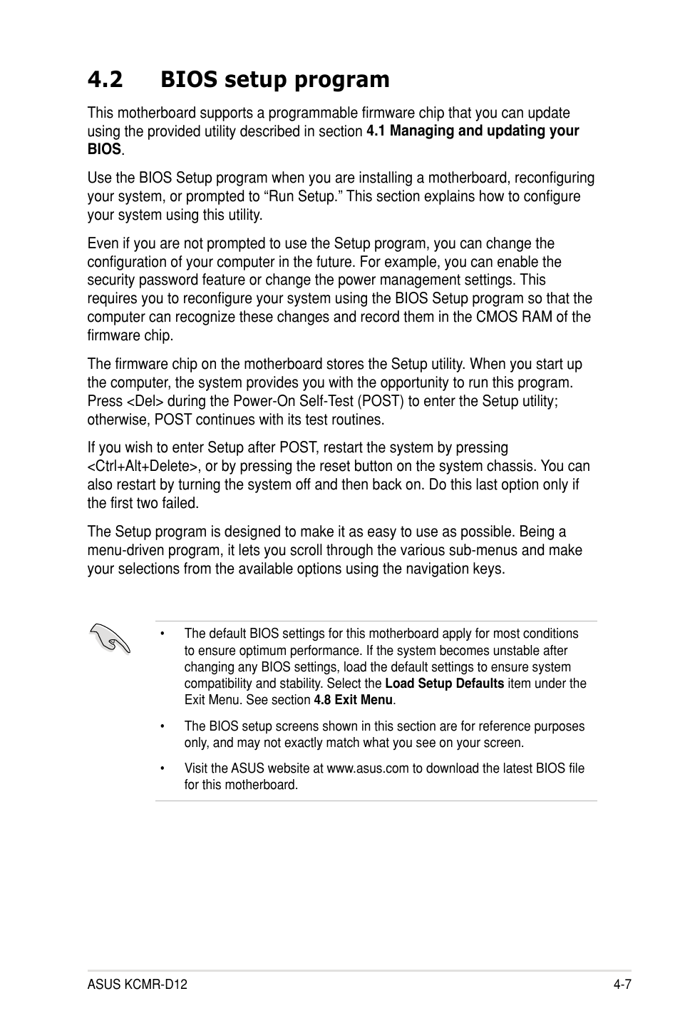 2 bios setup program | Asus KCMR-D12 User Manual | Page 65 / 144