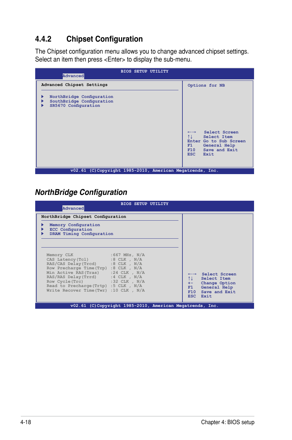 2 chipset configuration, Northbridge configuration, 18 chapter 4: bios setup | Asus KCMR-D12 User Manual | Page 76 / 144