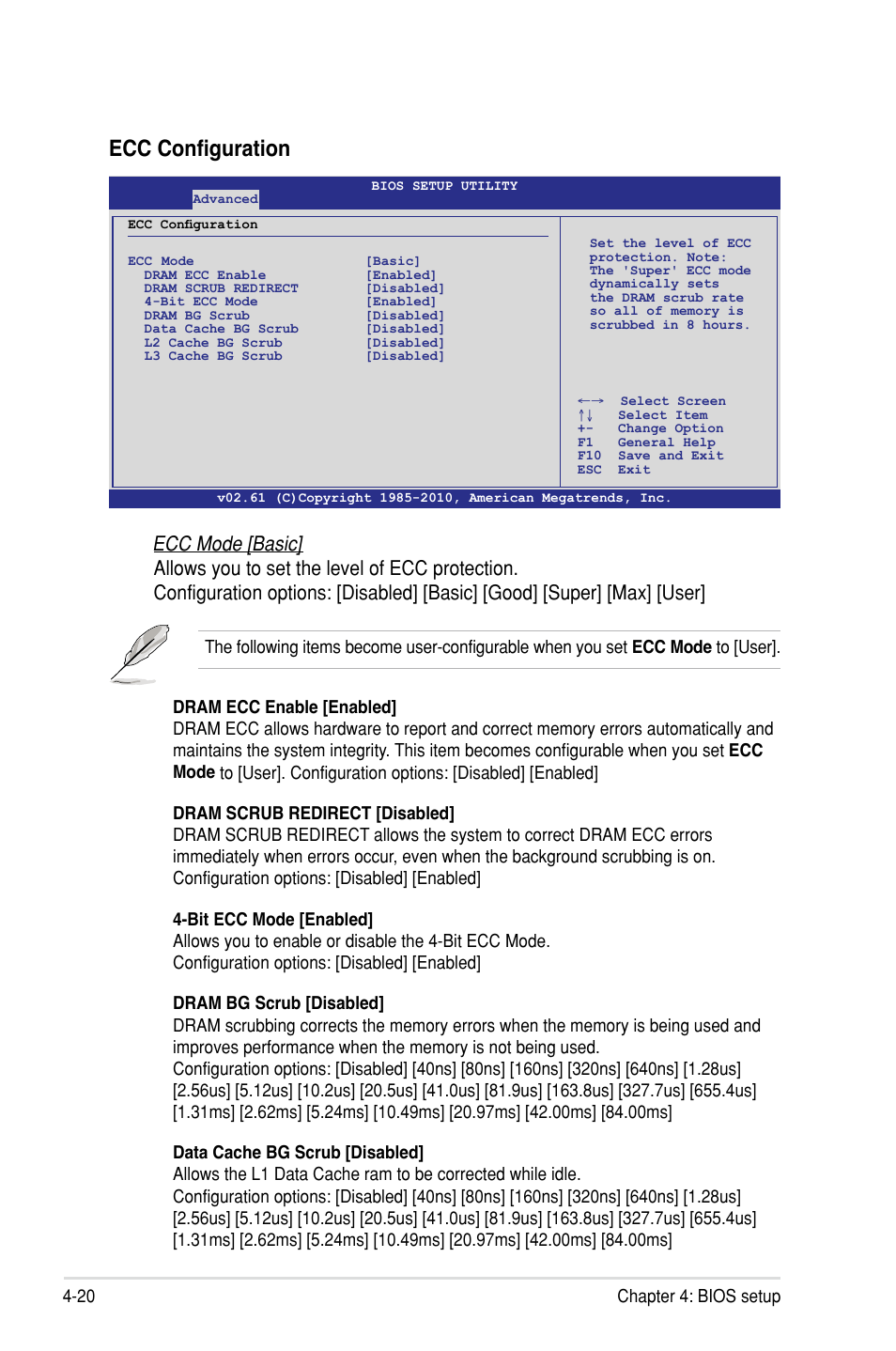 Ecc configuration, 20 chapter 4: bios setup | Asus KCMR-D12 User Manual | Page 78 / 144