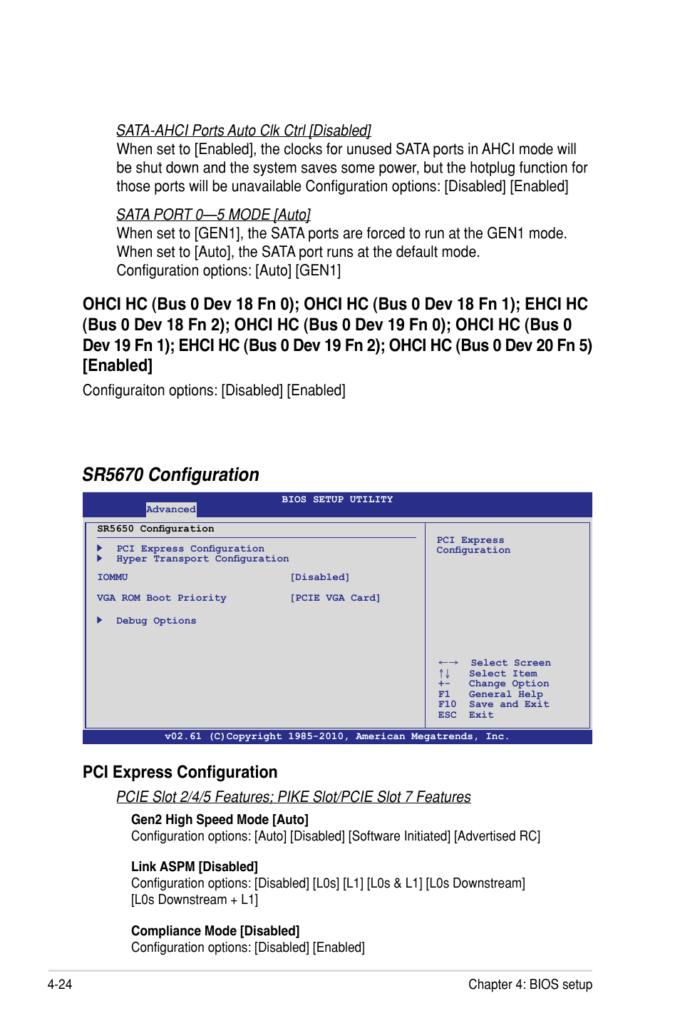 Sr5670 configuration, Pci express configuration, Configuraiton options: [disabled] [enabled | Asus KCMR-D12 User Manual | Page 82 / 144
