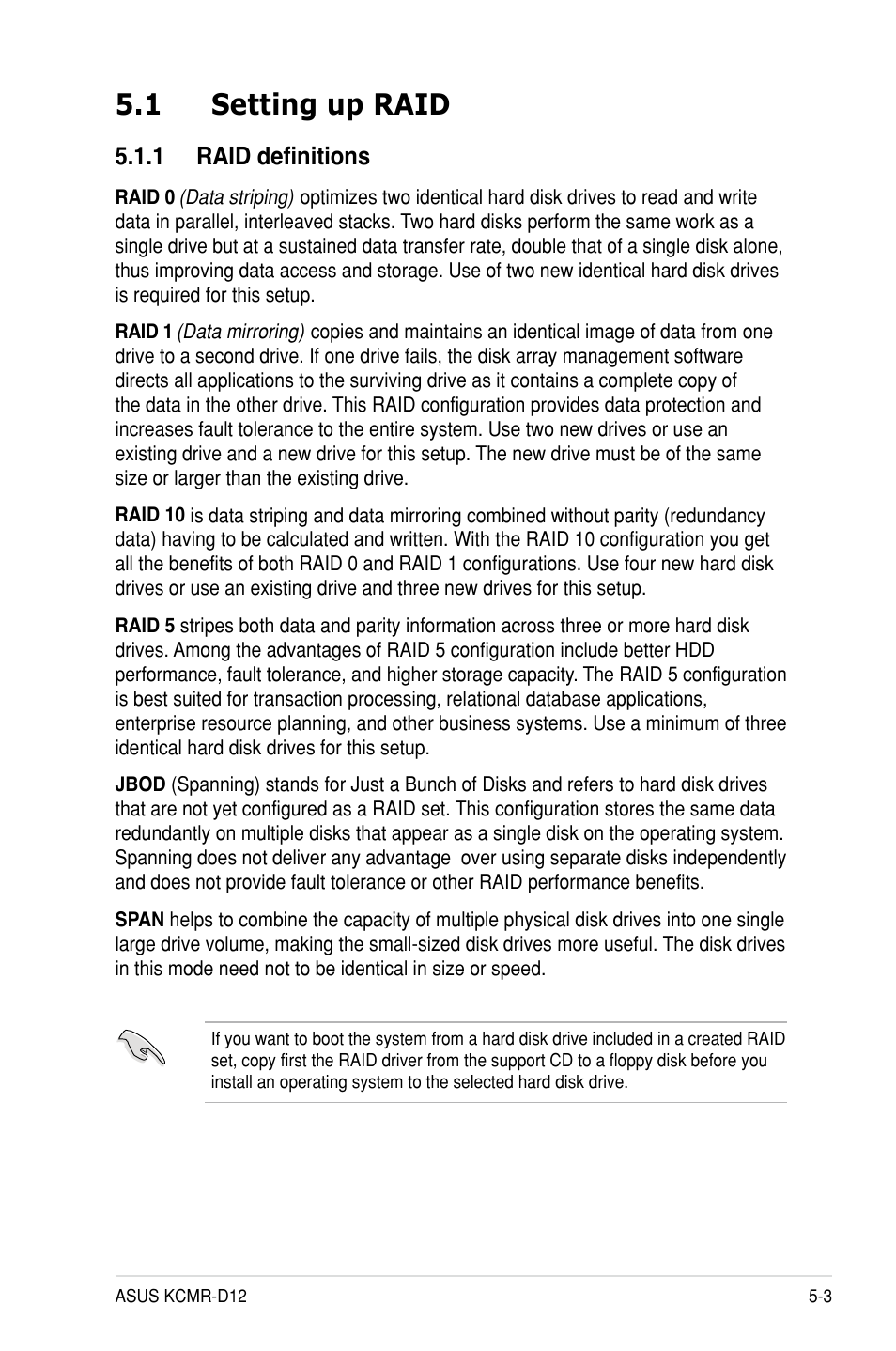 1 setting up raid, 1 raid definitions | Asus KCMR-D12 User Manual | Page 99 / 144
